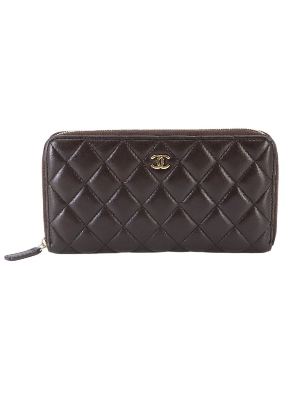 Chanel Quilted Classic Long Zip Wallet Zip Around Lambskin Brown